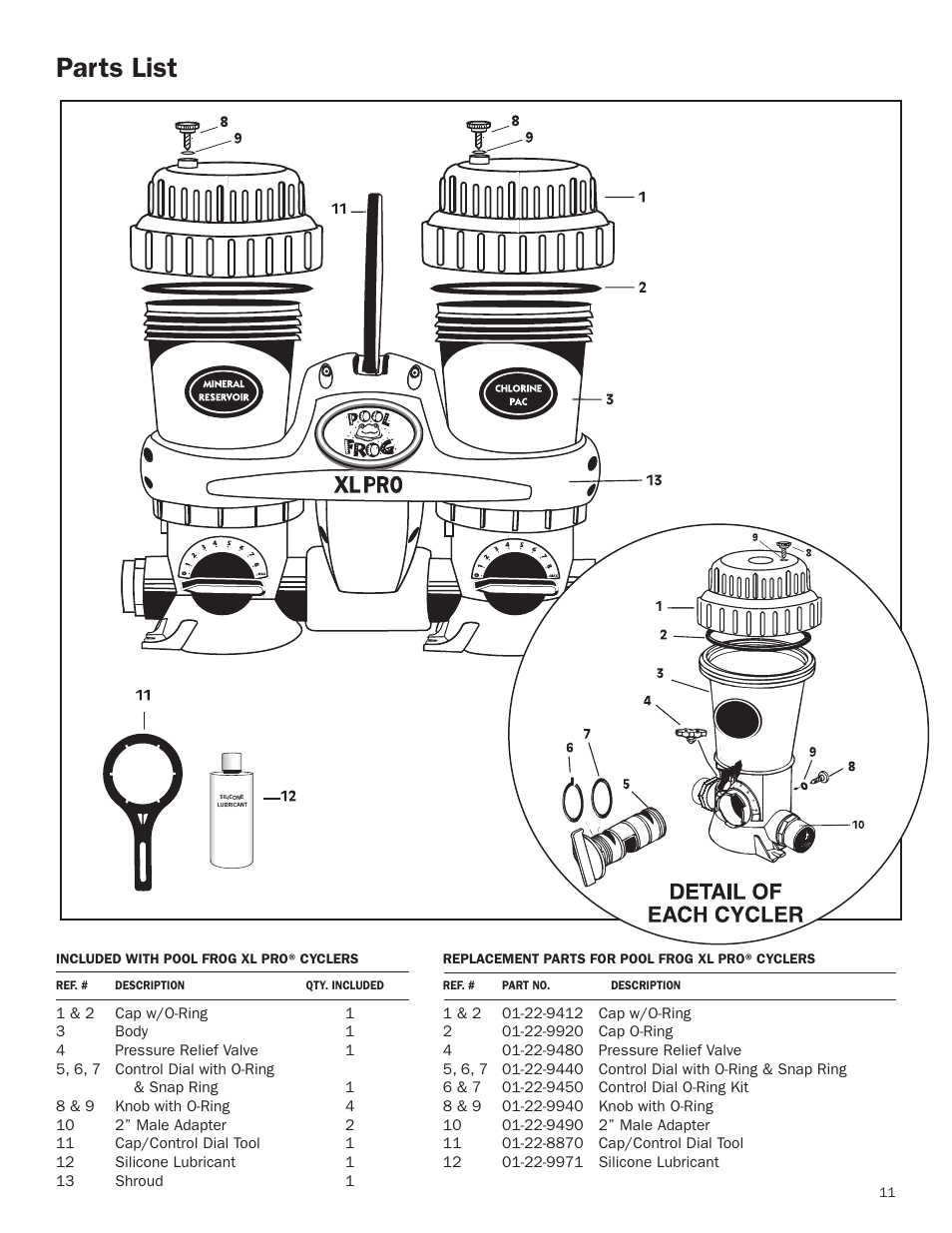 Parts list | King Technology POOL FROG XL PRO User Manual | Page 11 / 16