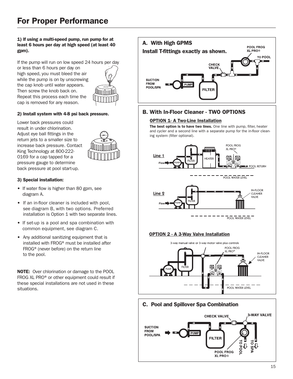For proper performance | King Technology POOL FROG XL PRO User Manual | Page 15 / 16