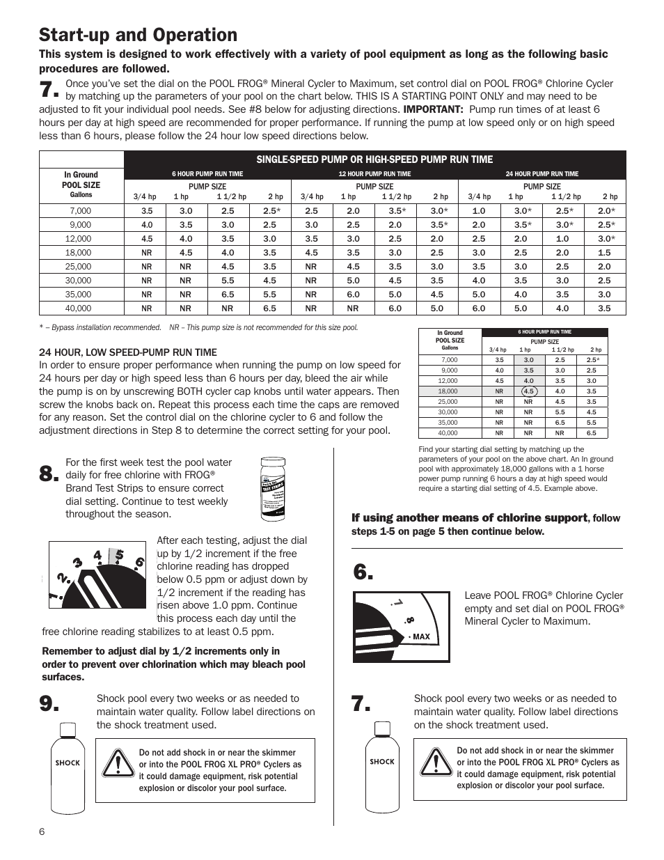 Start-up and operation continued, Start-up and operation, If using another means of chlorine support | King Technology POOL FROG XL PRO User Manual | Page 6 / 16