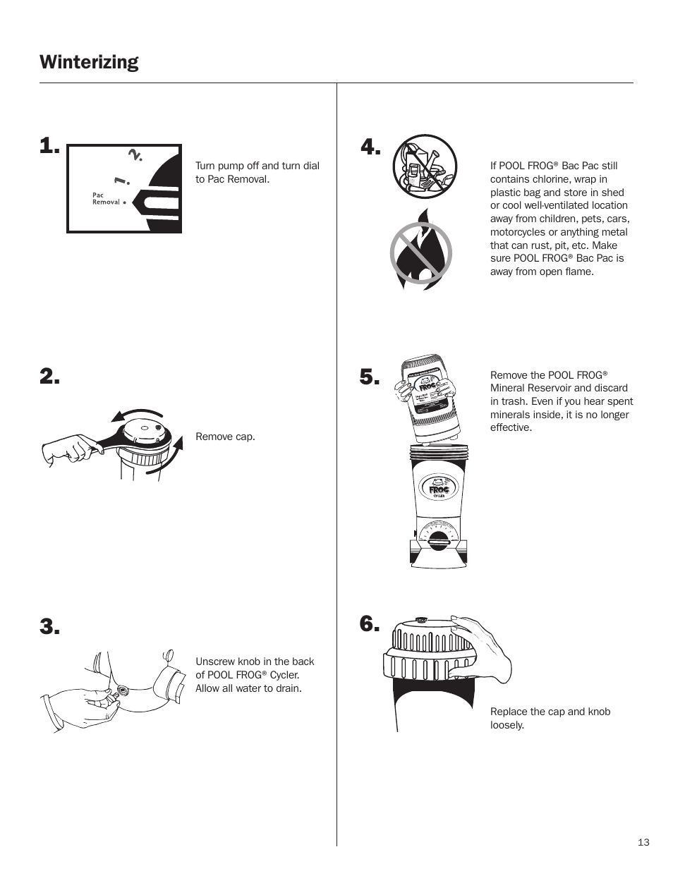 Winterizing | King Technology POOL FROG Model 5400/5430 User Manual | Page 13 / 18