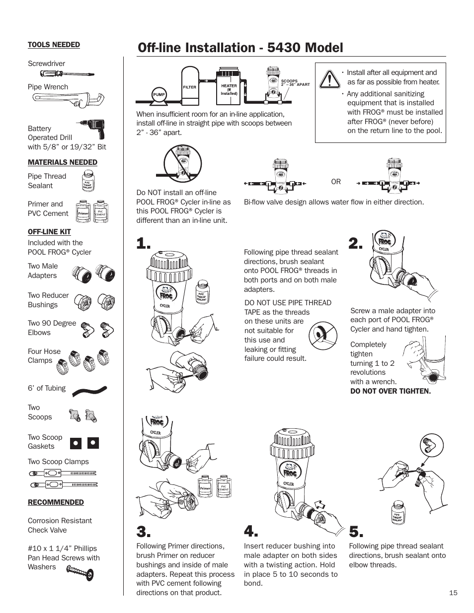 Off-line installation - 5430 model | King Technology POOL FROG Model 5400/5430 User Manual | Page 15 / 18