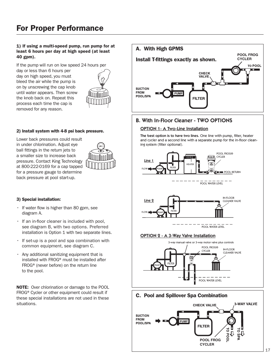For proper performance | King Technology POOL FROG Model 5400/5430 User Manual | Page 17 / 18