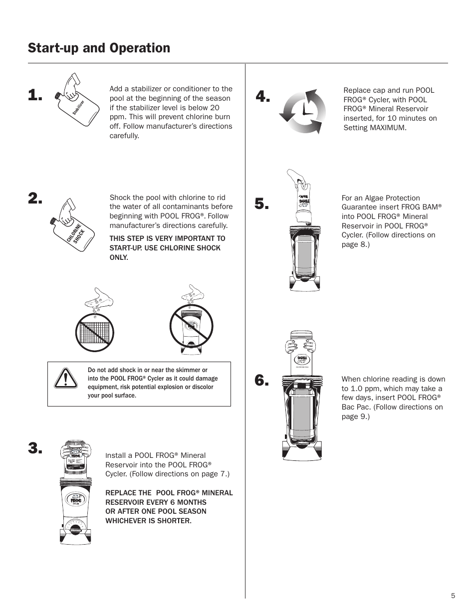 Start-up and operation | King Technology POOL FROG Model 5400/5430 User Manual | Page 5 / 18
