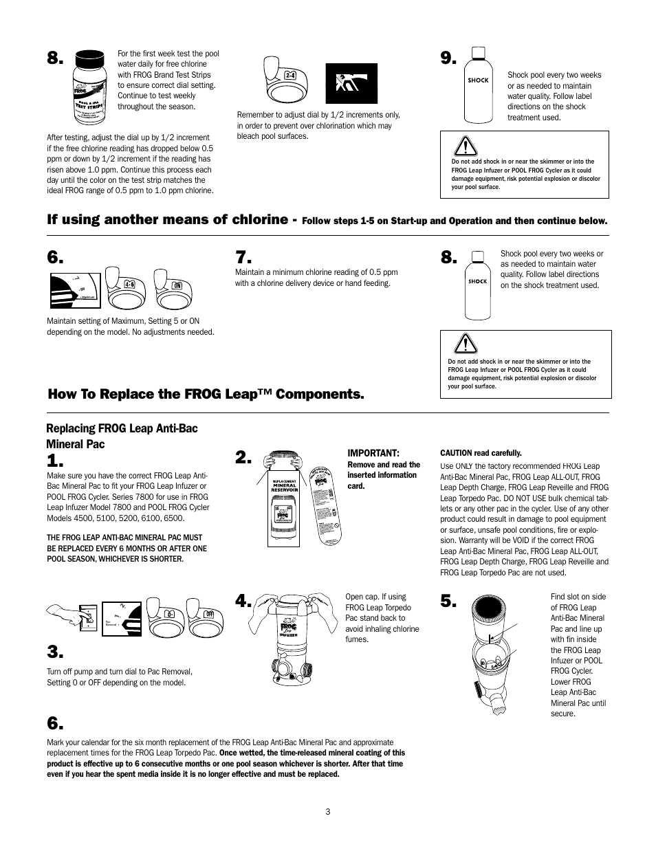 If using another means of chlorine, How to replace frog leap components, How to replace the frog leap™ components | King Technology FROG Leap Anti-Bac Mineral Pac User Manual | Page 3 / 4