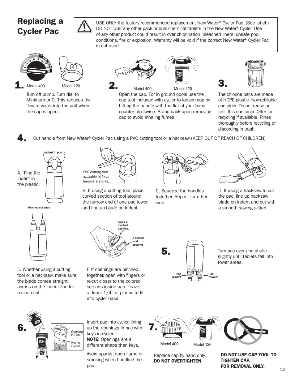 Replacing acycler pac, Replacing a cycler pac | King Technology New Water Models 400/430 User Manual | Page 13 / 18