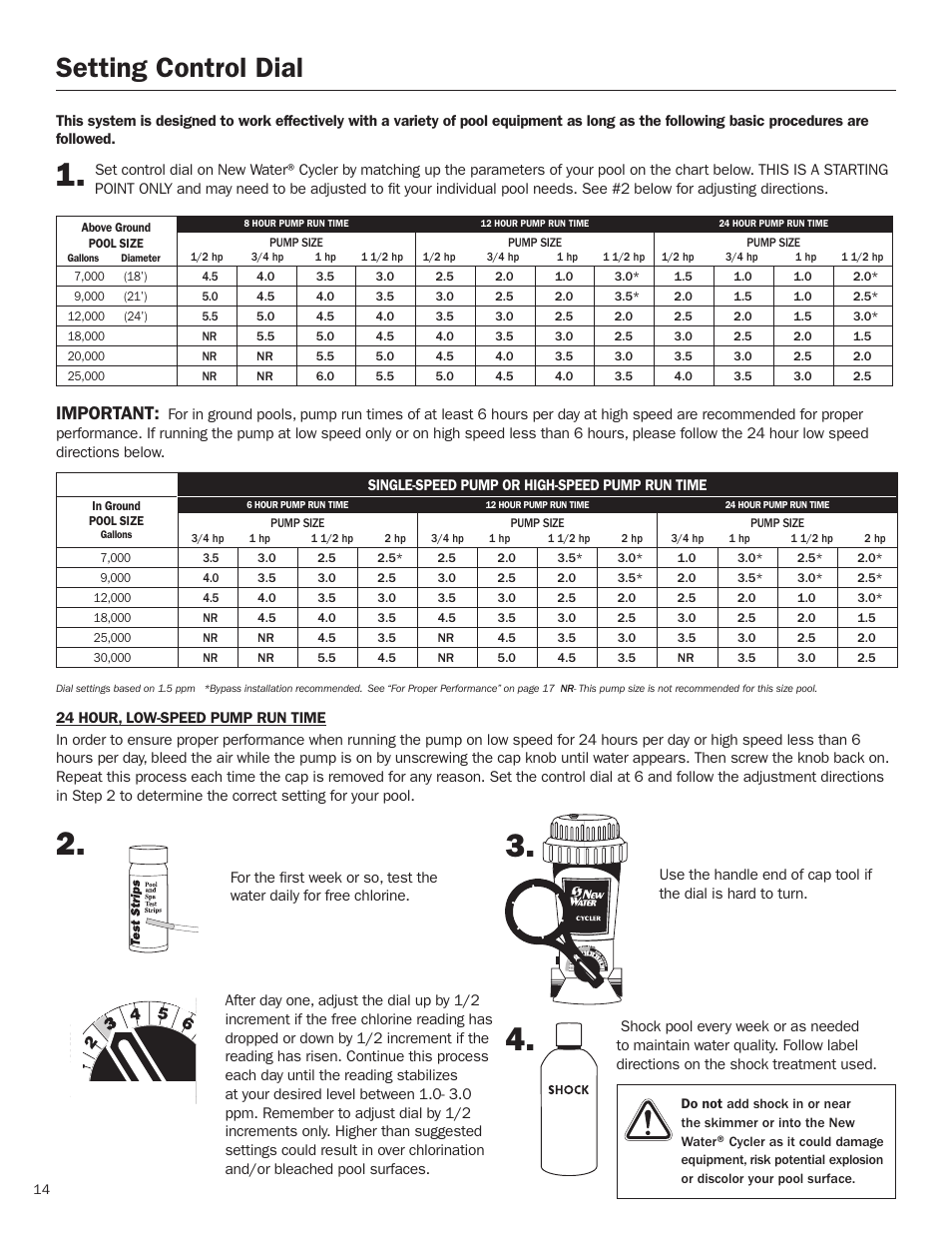 Setting control dial, Important | King Technology New Water Models 400/430 User Manual | Page 14 / 18