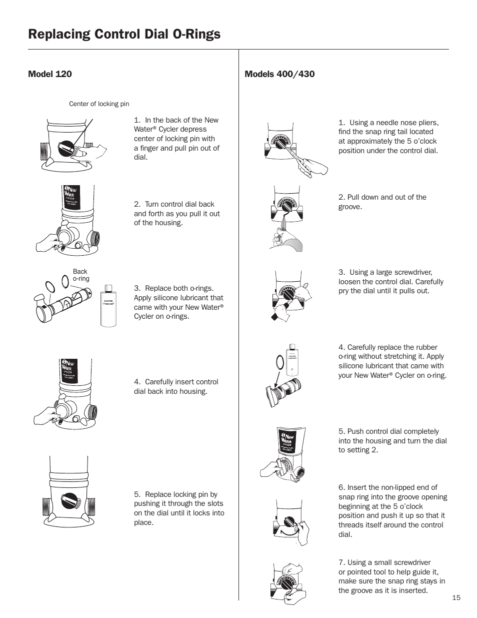 Replacing control dial o-rings | King Technology New Water Models 400/430 User Manual | Page 15 / 18