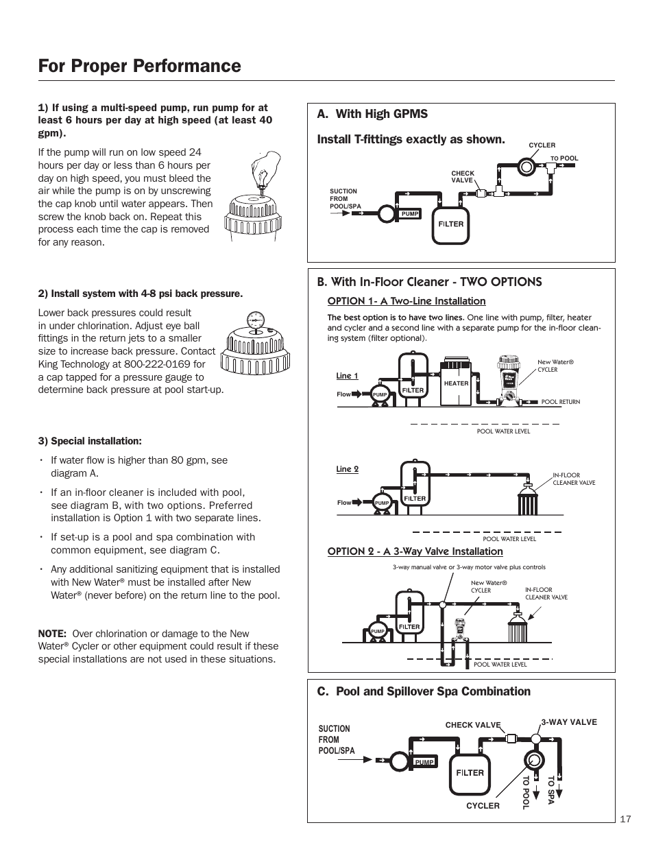 For proper performance | King Technology New Water Models 400/430 User Manual | Page 17 / 18