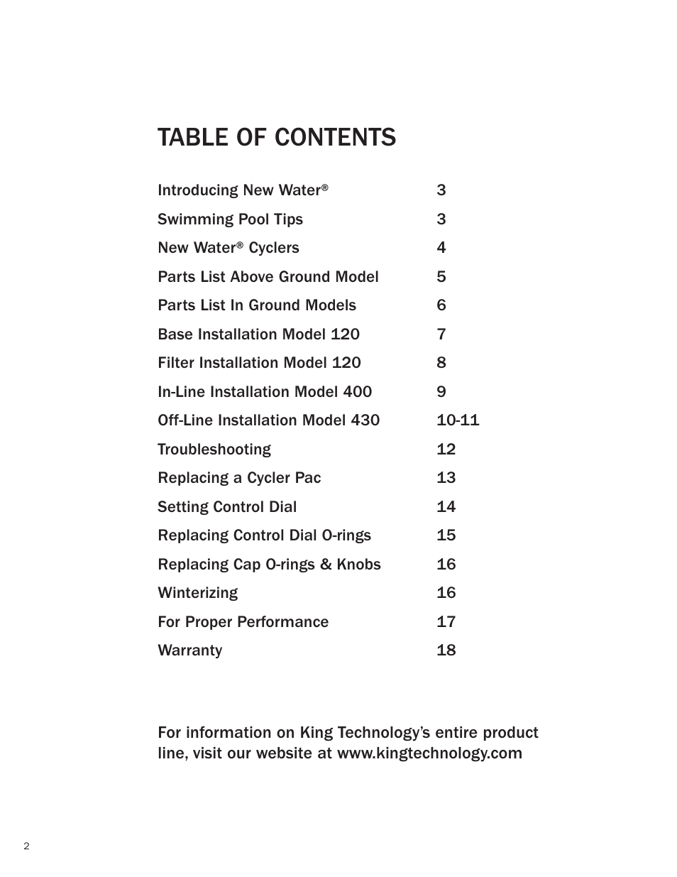 King Technology New Water Models 400/430 User Manual | Page 2 / 18