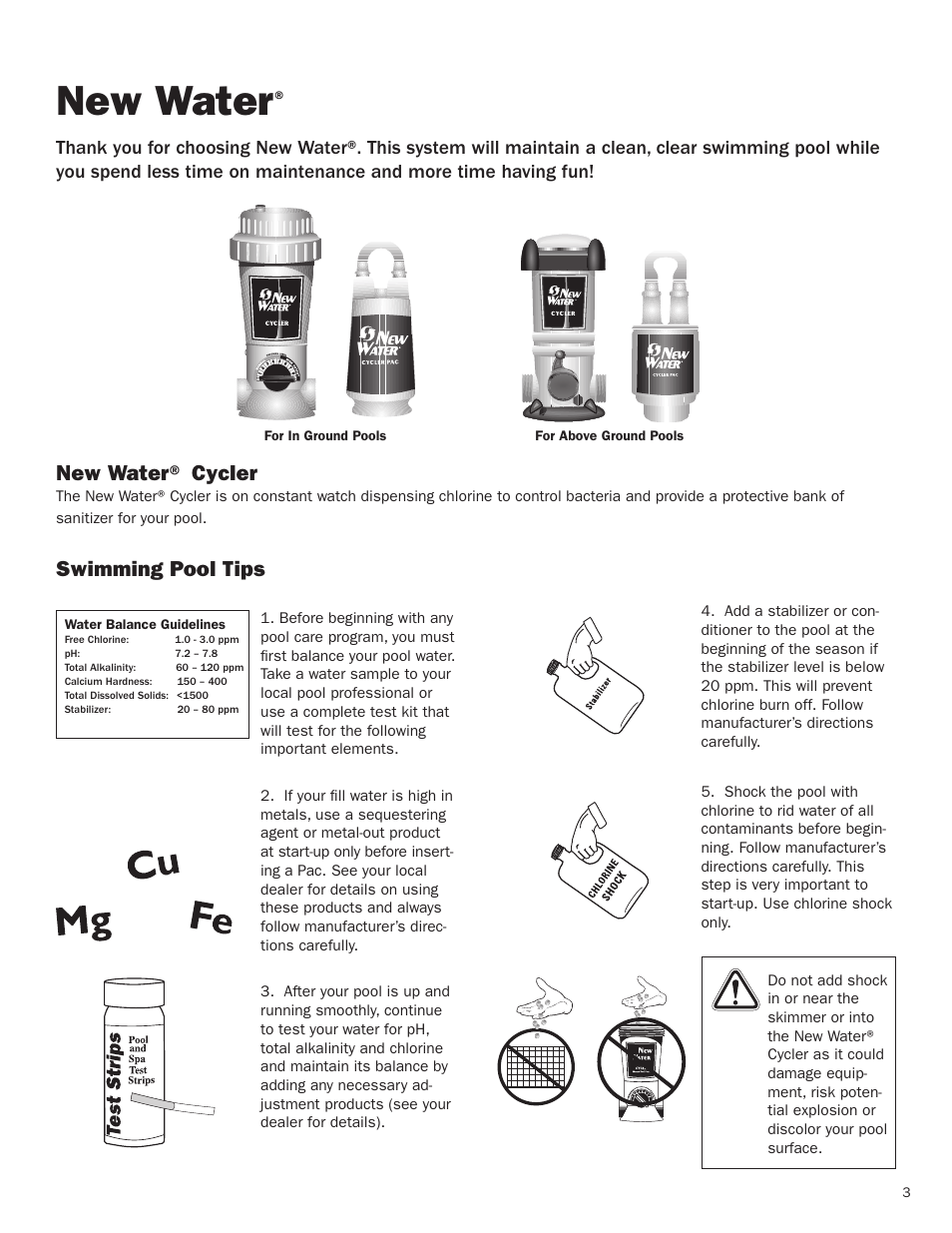 Introduction, New water, New water® cycler | Swimming pool tips | King Technology New Water Models 400/430 User Manual | Page 3 / 18