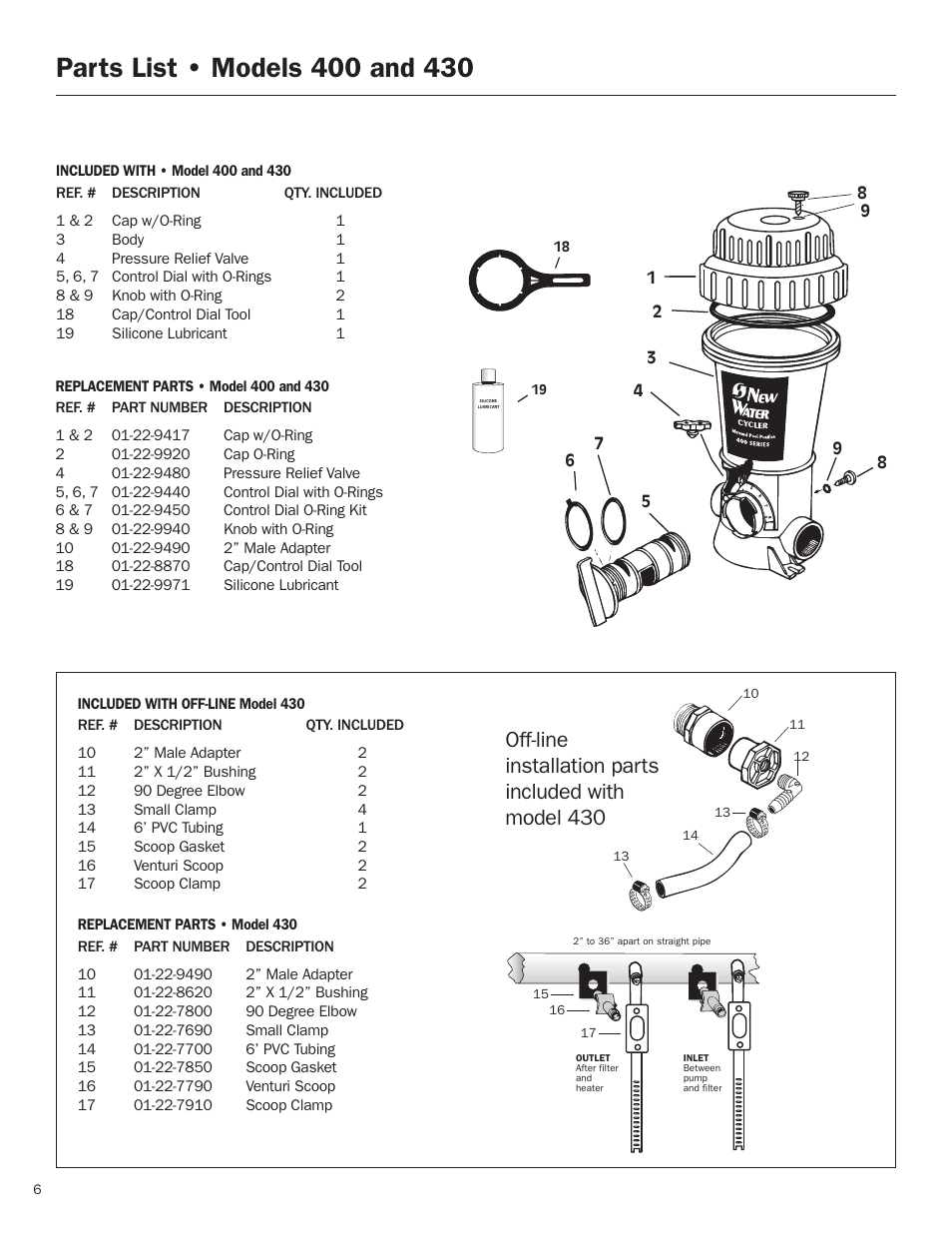 Parts list • models 400 and 430 | King Technology New Water Models 400/430 User Manual | Page 6 / 18