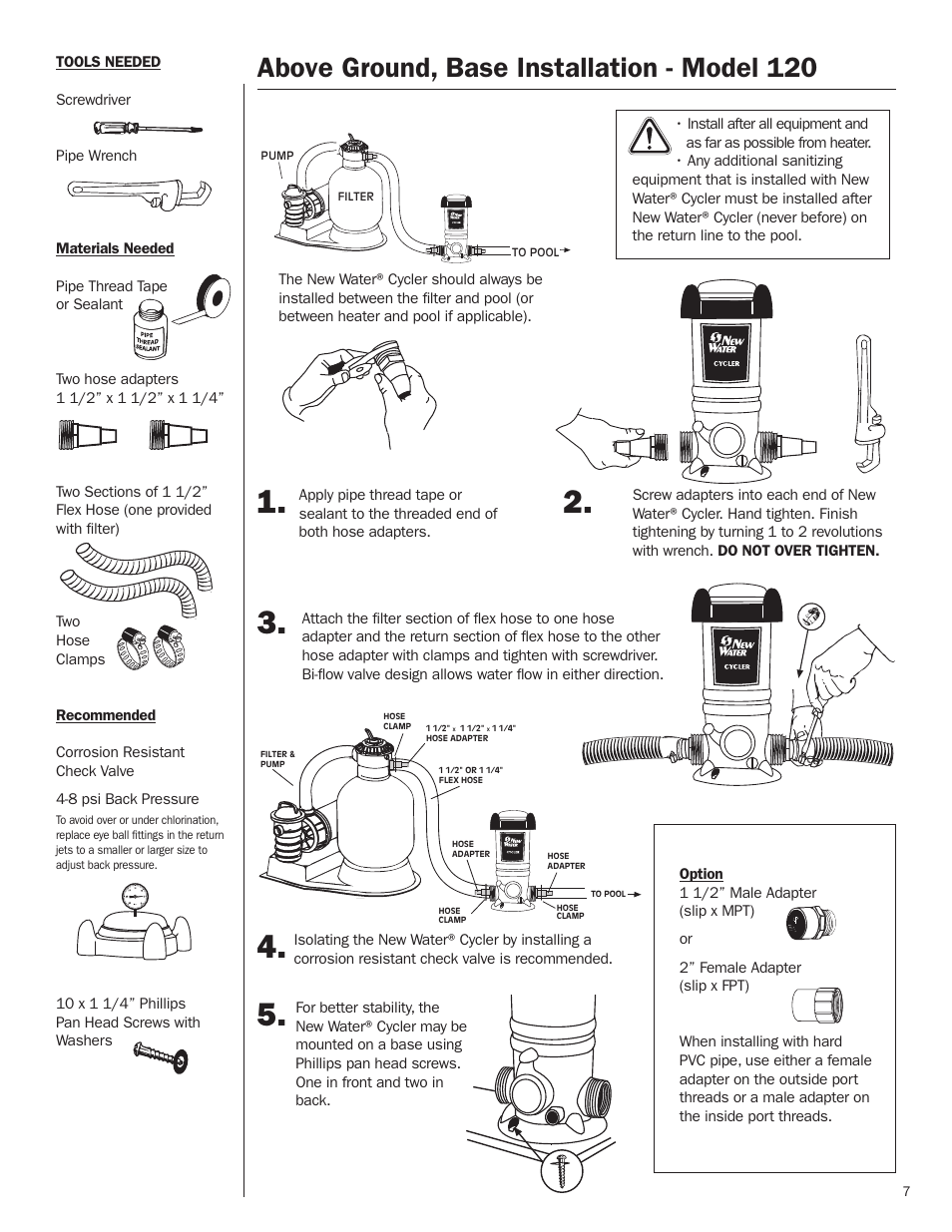 Above ground, base installation - model 120 | King Technology New Water Models 400/430 User Manual | Page 7 / 18