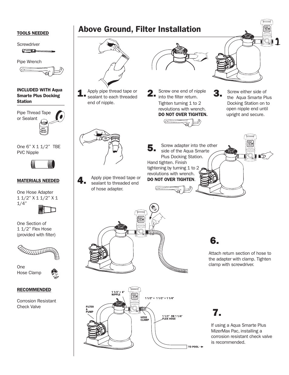 Above ground filter installation, Above ground, filter installation | King Technology Aqua Smarte Plus Mineral Dispensing System Model 7700 User Manual | Page 14 / 16