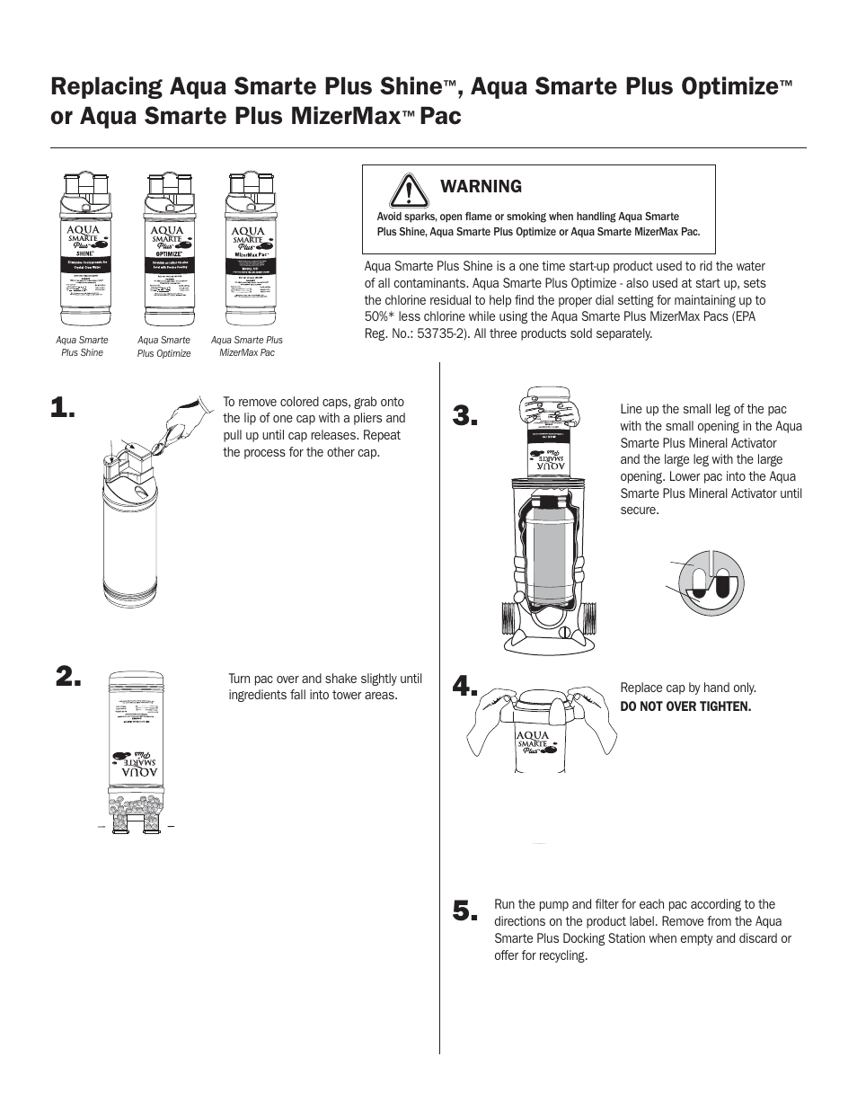 Replacing shine, optimize and mizermax pac, Replacing aqua smarte plus shine, Aqua smarte plus optimize | Or aqua smarte plus mizermax | King Technology Aqua Smarte Plus Mineral Dispensing System Model 7700 User Manual | Page 8 / 16