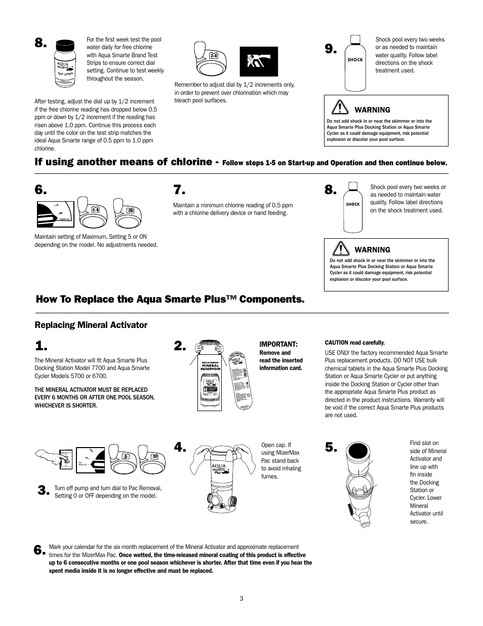 If using another means of chlorine, How to replace the aqua smartae plus components, How to replace the aqua smarte plus™ components | King Technology Aqua Smarte Plus Mineral Activator User Manual | Page 3 / 4