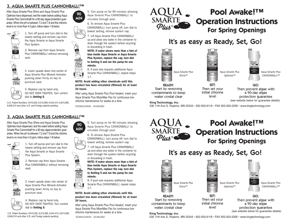 King Technology Aqua Smarte Plus Pool Awake! User Manual | 2 pages