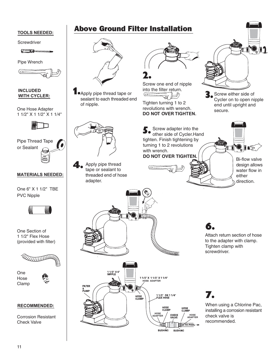 Above ground filter installation | King Technology Prevail System User Manual | Page 11 / 13