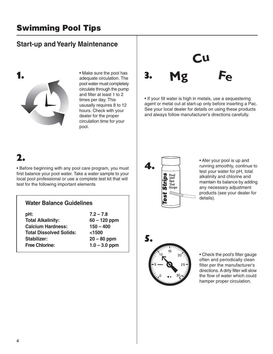 Swimming pool tips, Start-up and yearly maintenance | King Technology Prevail System User Manual | Page 4 / 13