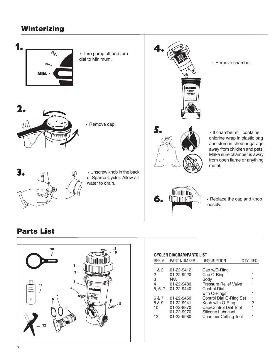 Winerizing-parts list, Winterizing, Parts list | King Technology Sparco System User Manual | Page 7 / 12