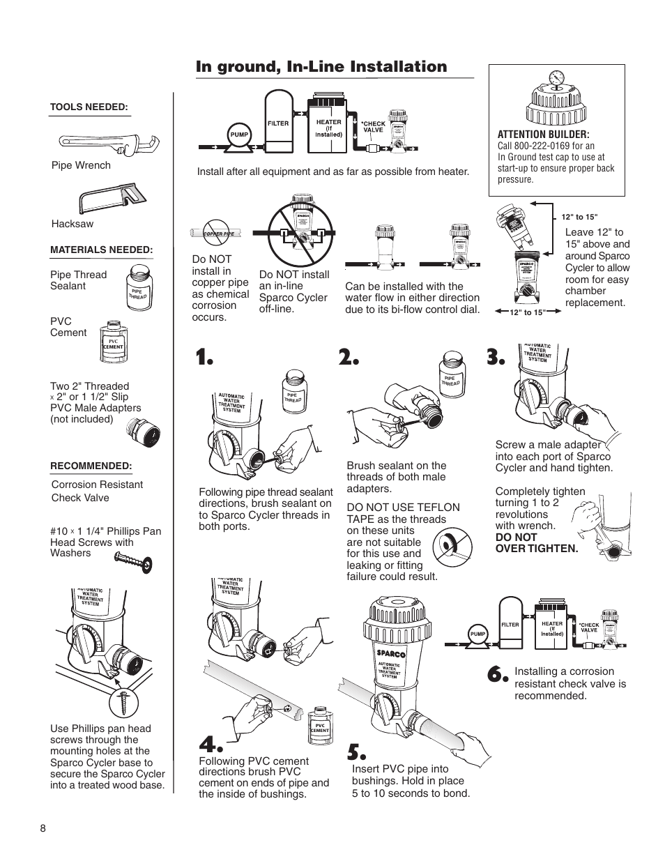 In ground, in-line installation, Water | King Technology Sparco System User Manual | Page 8 / 12