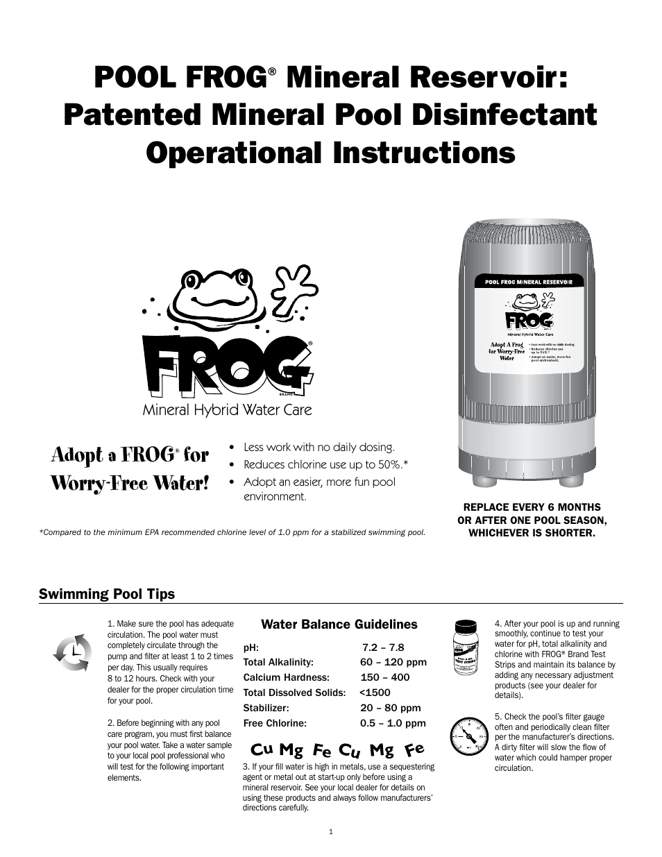 King Technology POOL FROG Mineral Reservoir User Manual | 4 pages