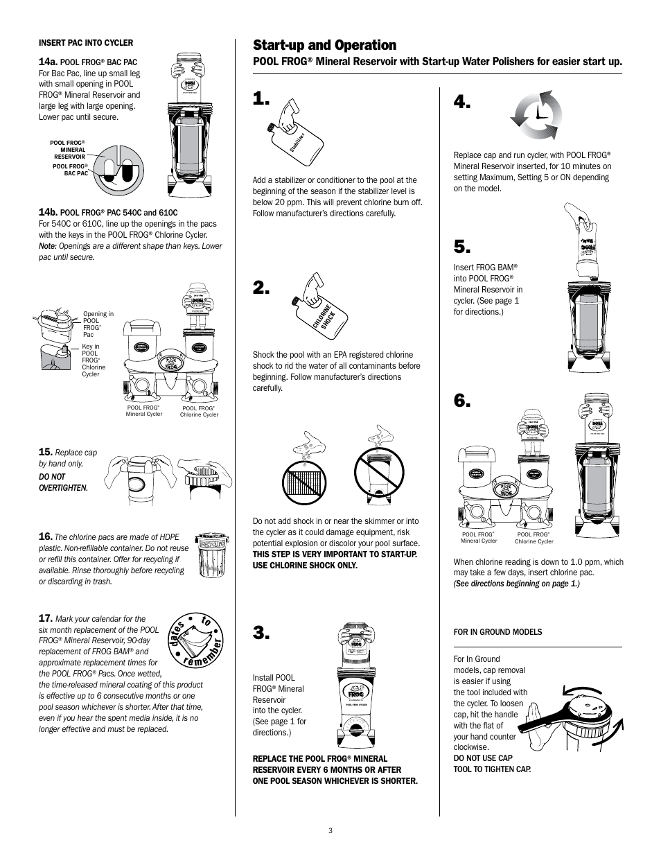 Start-up and operation, Pm f m 54 00 | King Technology POOL FROG Mineral Reservoir User Manual | Page 3 / 4