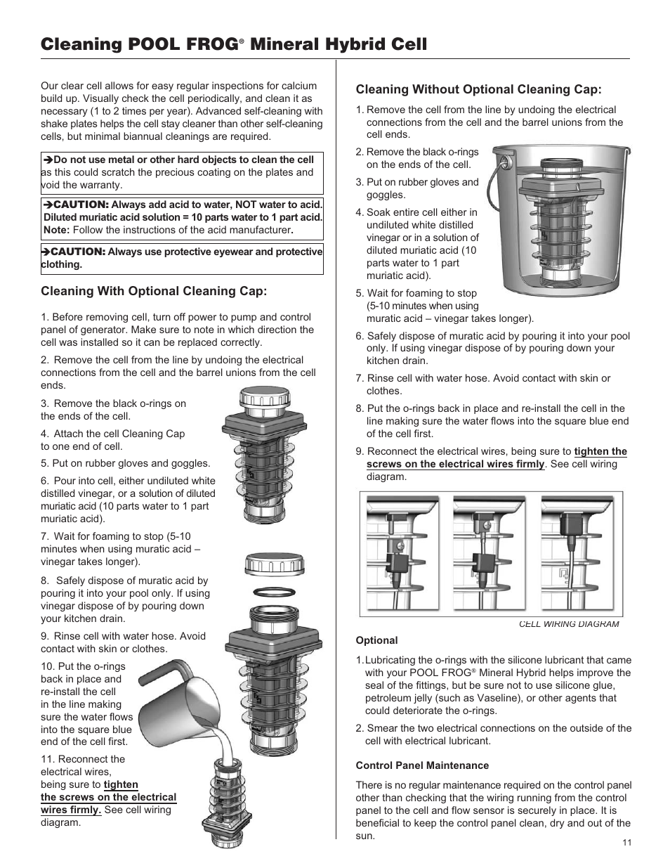 Cleaning, Cleaning pool frog, Mineral hybrid cell | King Technology POOL FROG Mineral Hybrid System Analog User Manual | Page 11 / 20