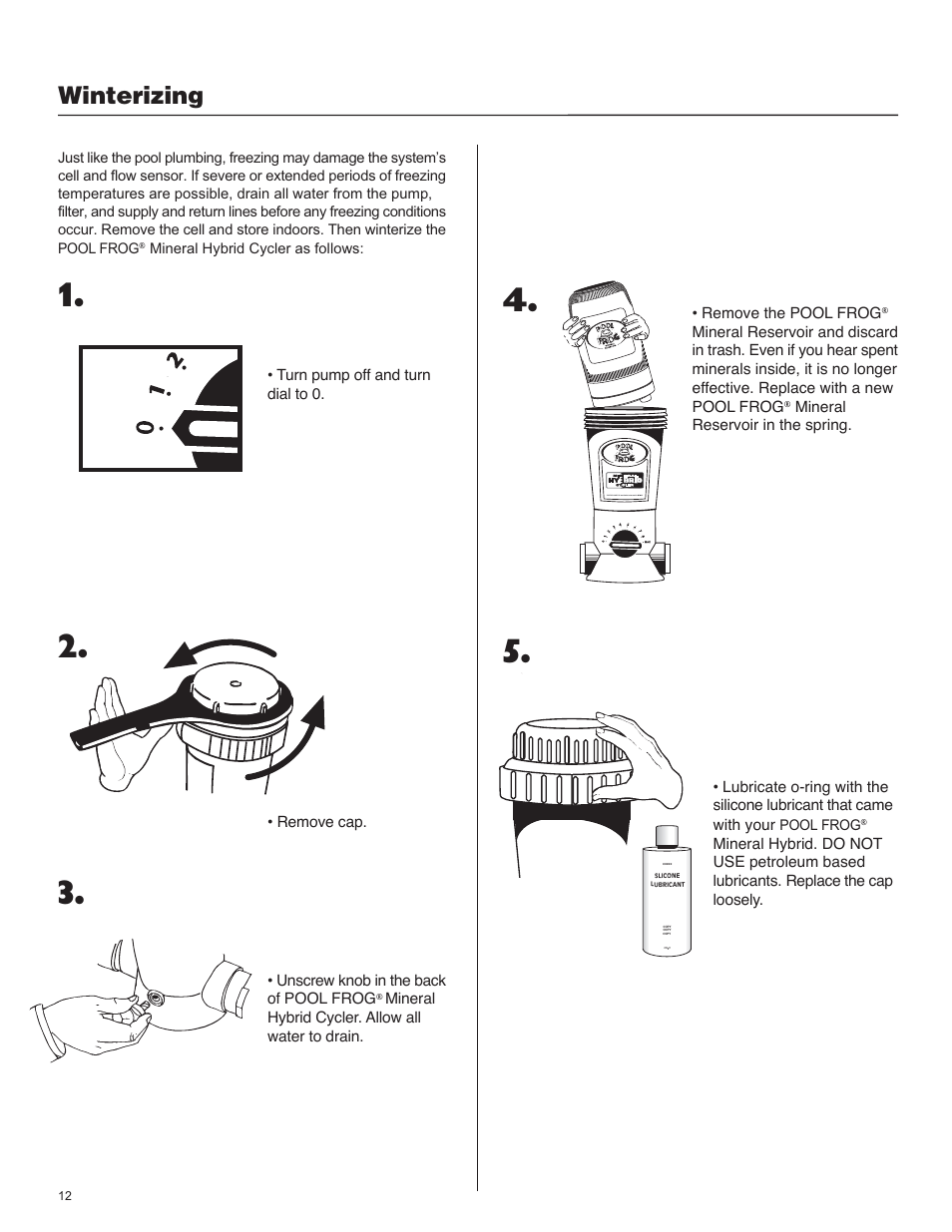 Winterizing | King Technology POOL FROG Mineral Hybrid System Analog User Manual | Page 12 / 20