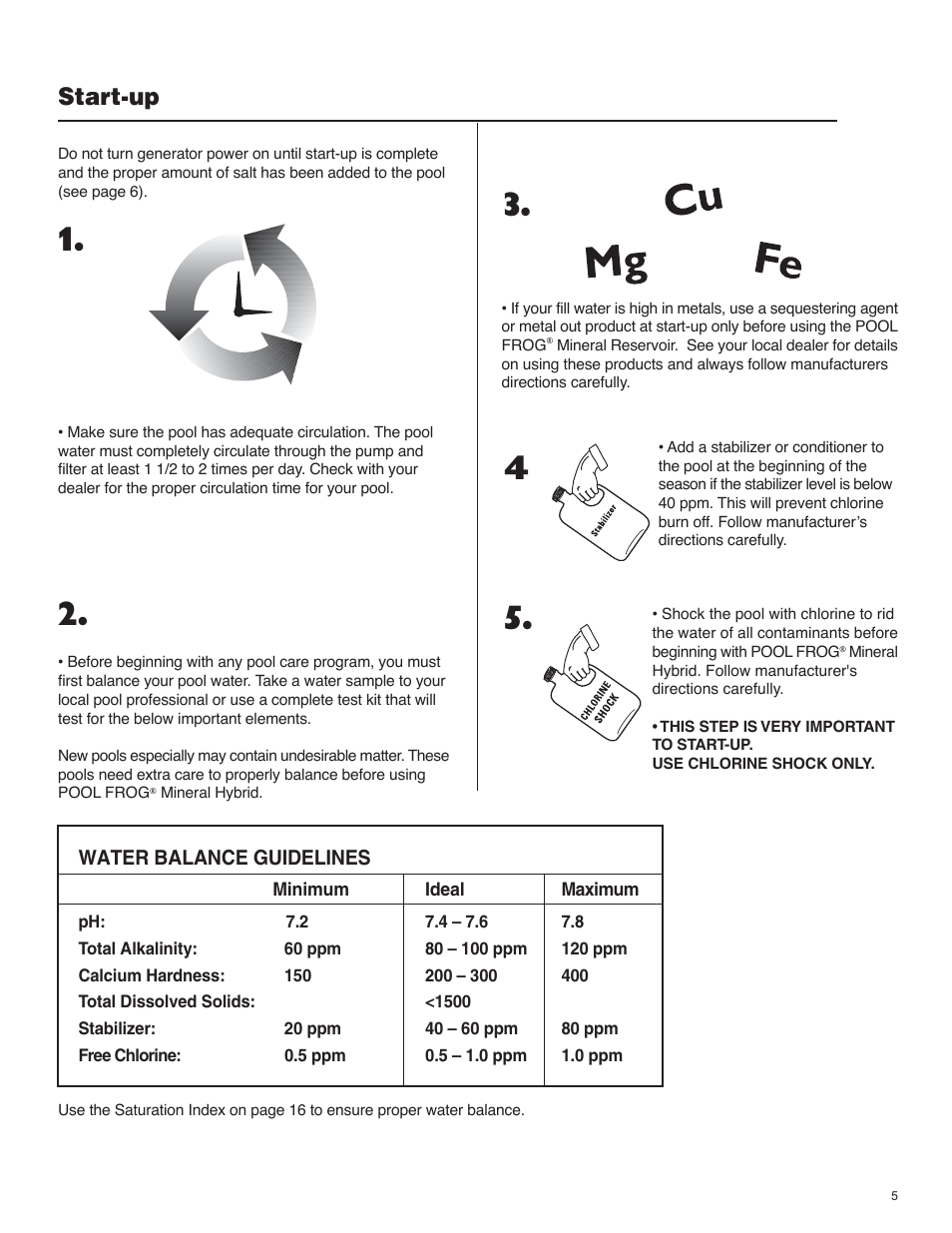 Start-up | King Technology POOL FROG Mineral Hybrid System Analog User Manual | Page 5 / 20