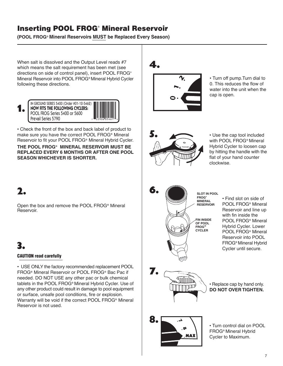 Inserting pool frog mineral reservoir, Inserting pool frog, Mineral reservoir | King Technology POOL FROG Mineral Hybrid System Analog User Manual | Page 7 / 20