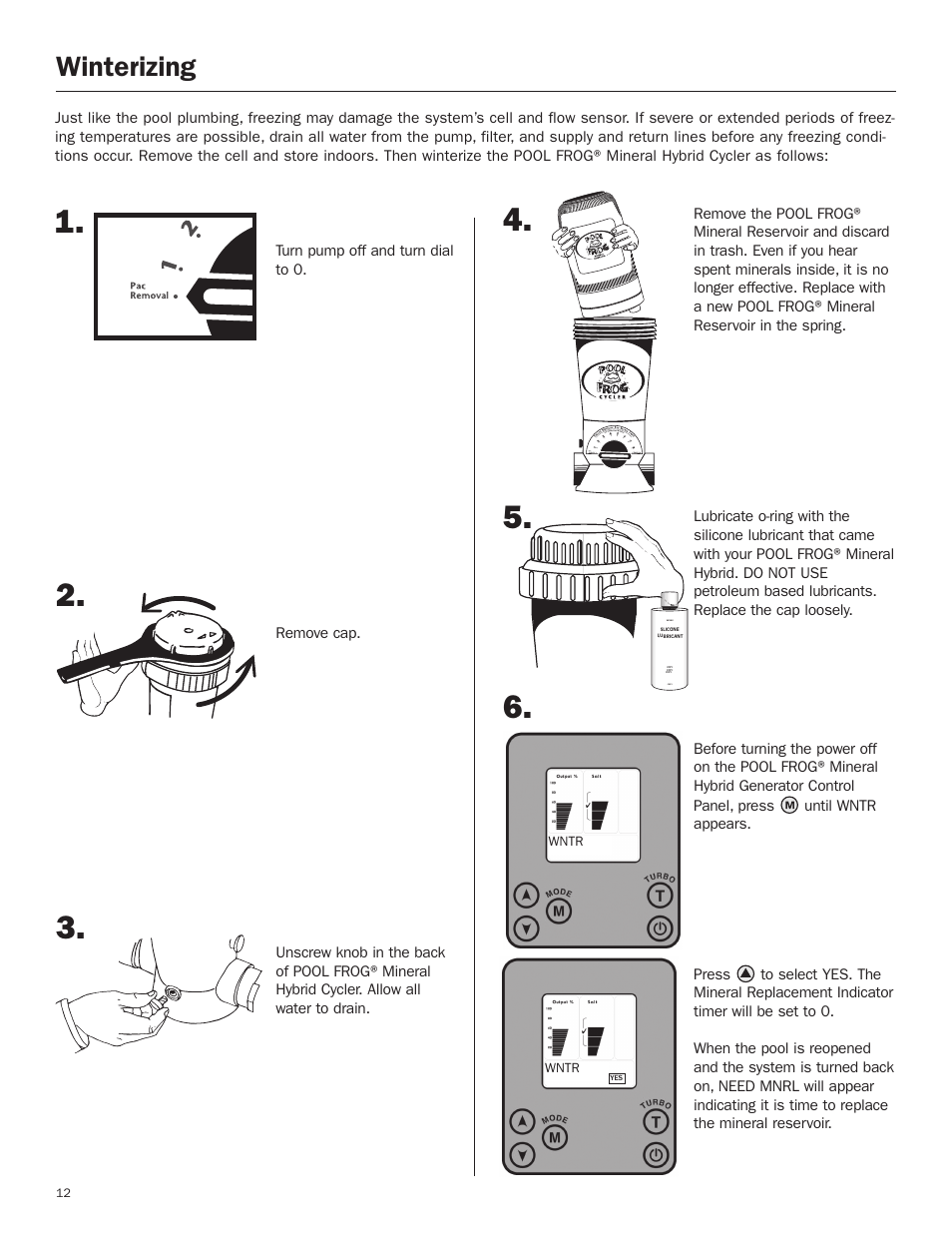 Winterizing | King Technology POOL FROG Mineral Hybrid System Digital User Manual | Page 12 / 19