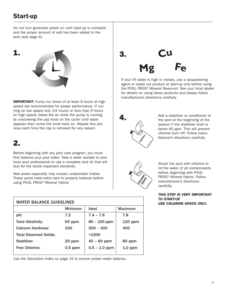 Start-up | King Technology POOL FROG Mineral Hybrid System Digital User Manual | Page 5 / 19