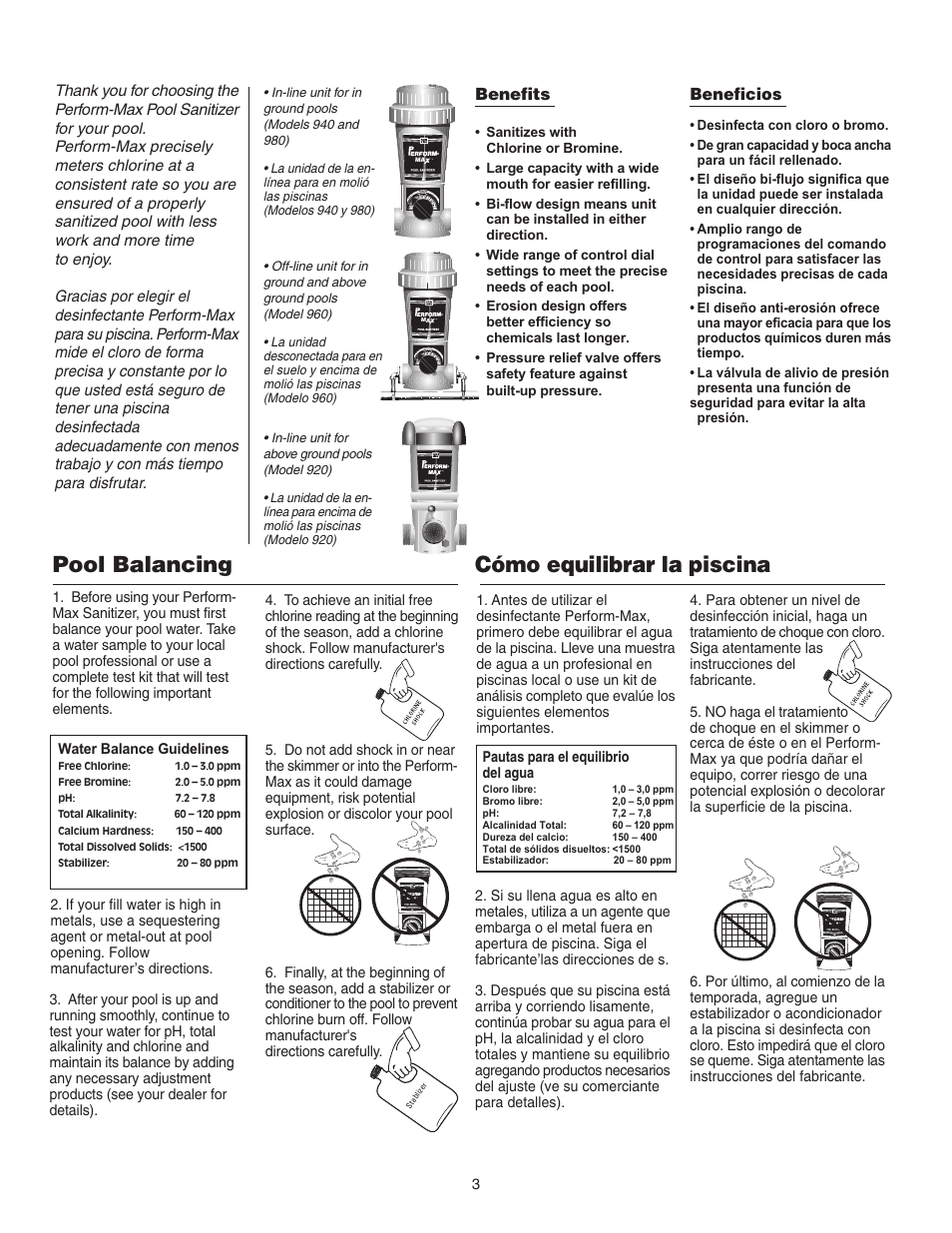 Pool balancing p3, Cómo equilibrar la piscina, Pool balancing | King Technology Perform-Max Feeders User Manual | Page 3 / 24