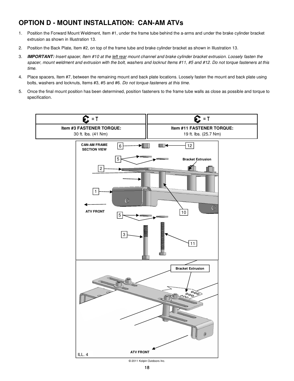 Option d - mount installation: can-am atvs | Kolpin 10-0520 X-Factor Plow User Manual | Page 18 / 21