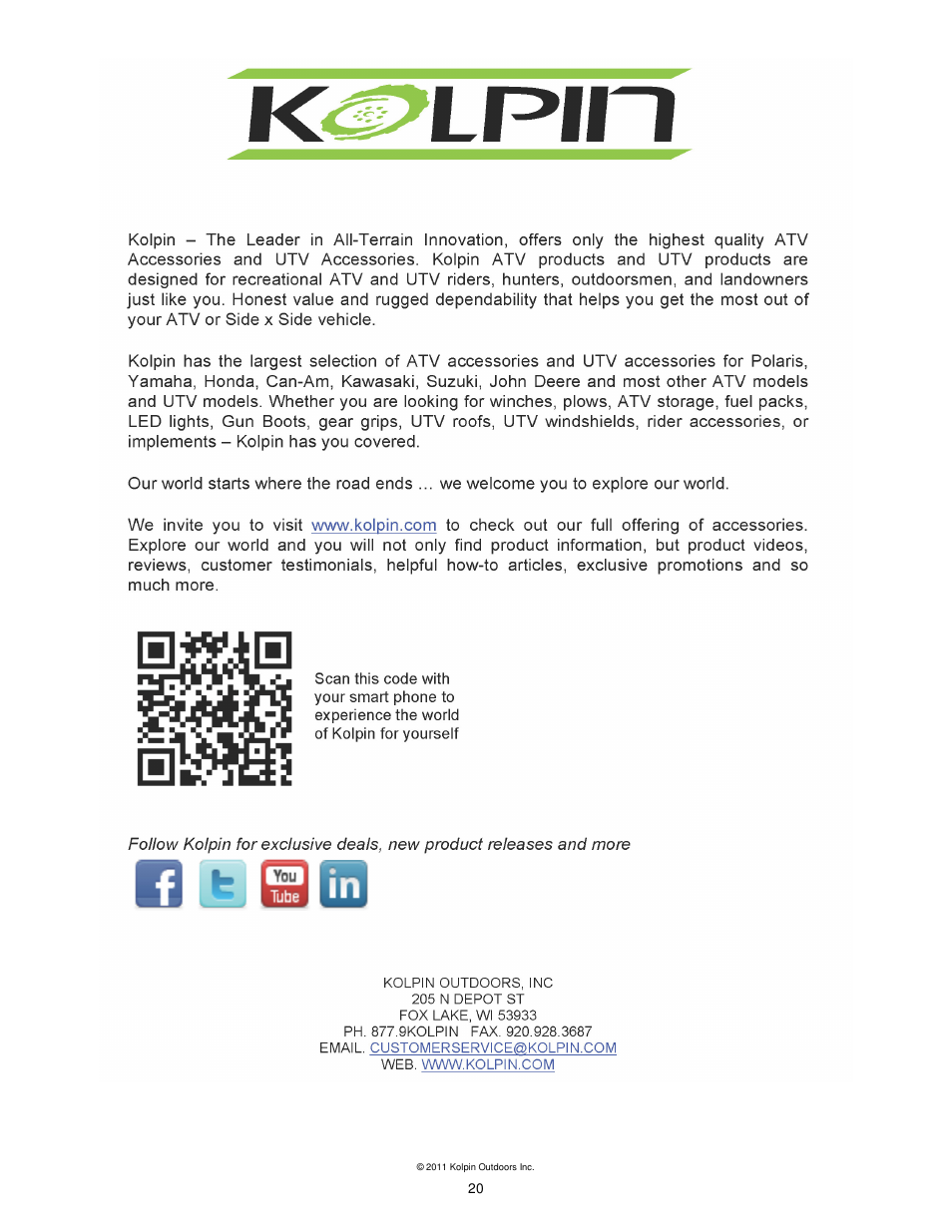 Kolpin 10-0520 X-Factor Plow User Manual | Page 20 / 21
