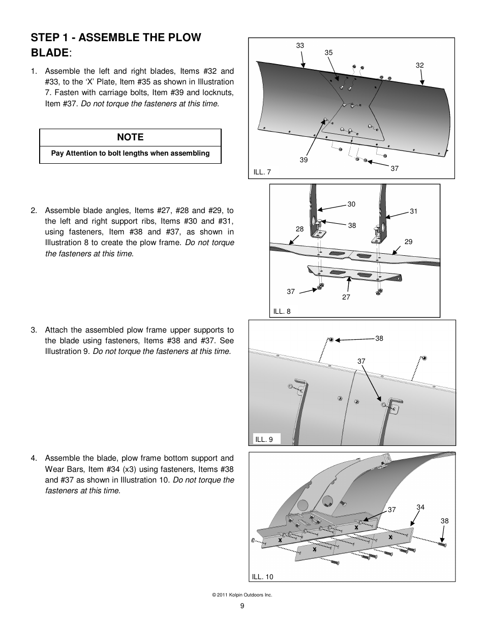 Step 1 - assemble the plow blade | Kolpin 10-0520 X-Factor Plow User Manual | Page 9 / 21