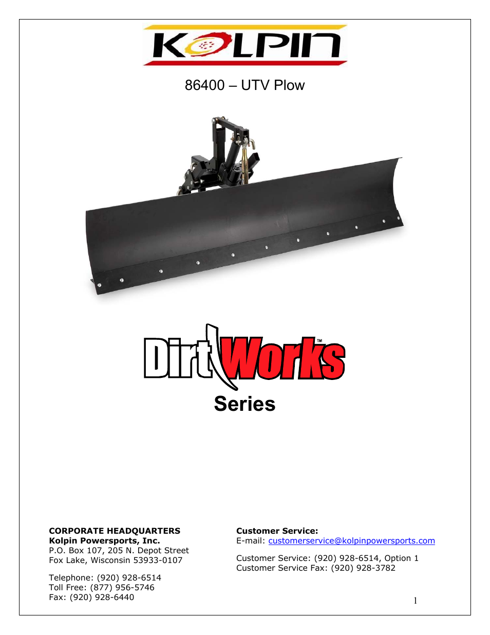 Kolpin 86400 – UTV 72” Snow Plow User Manual | 10 pages