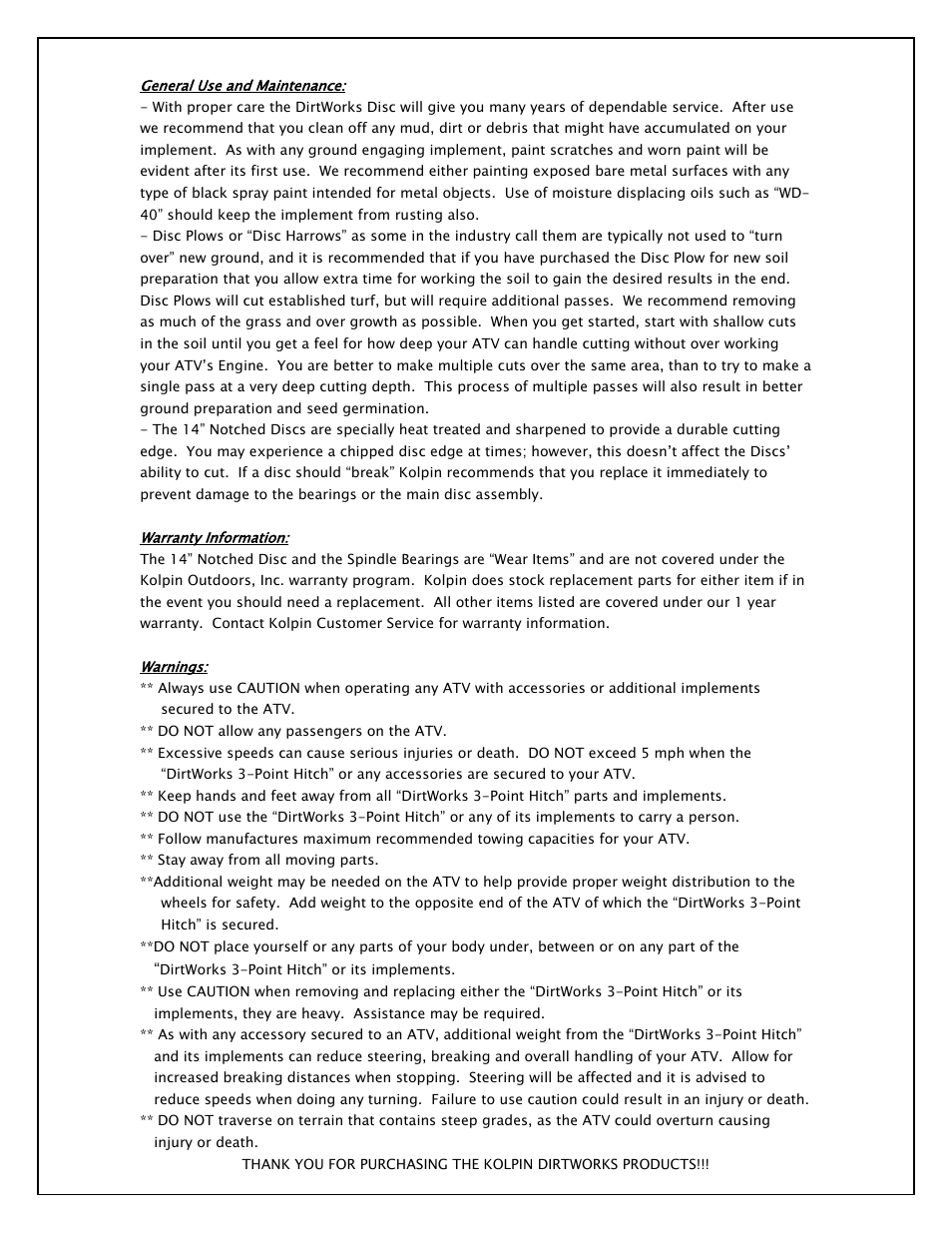 Kolpin 86850 – TOW BEHIND DISC User Manual | Page 9 / 9