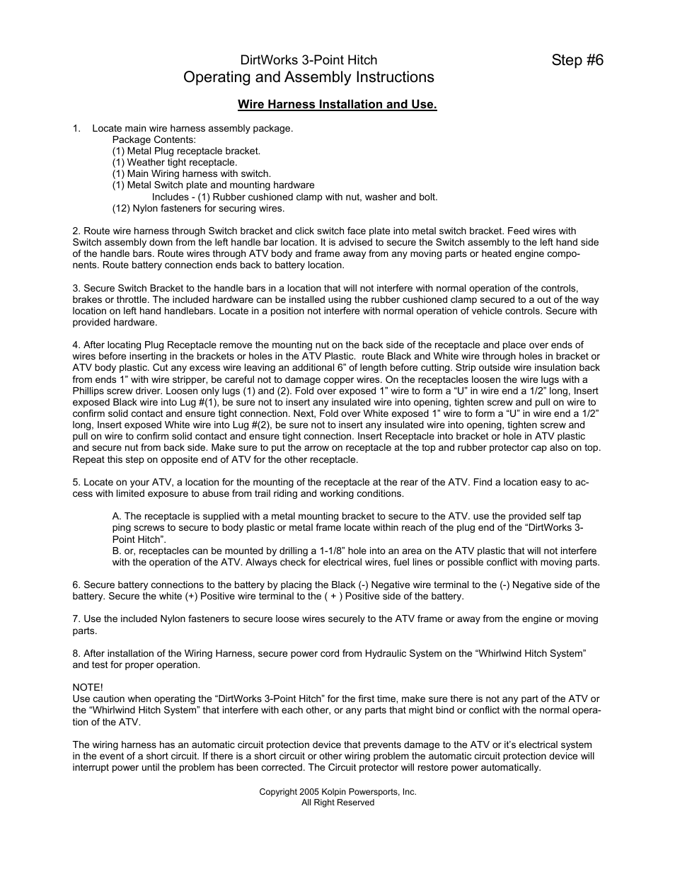 Operating and assembly instructions, Step #6 | Kolpin WHS03 User Manual | Page 3 / 5