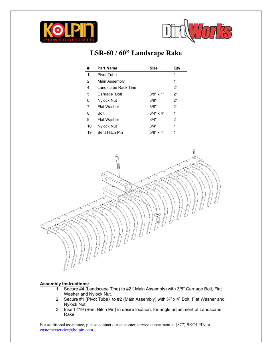 Kolpin LSR-60 - 60” Landscape Rake User Manual | 1 page