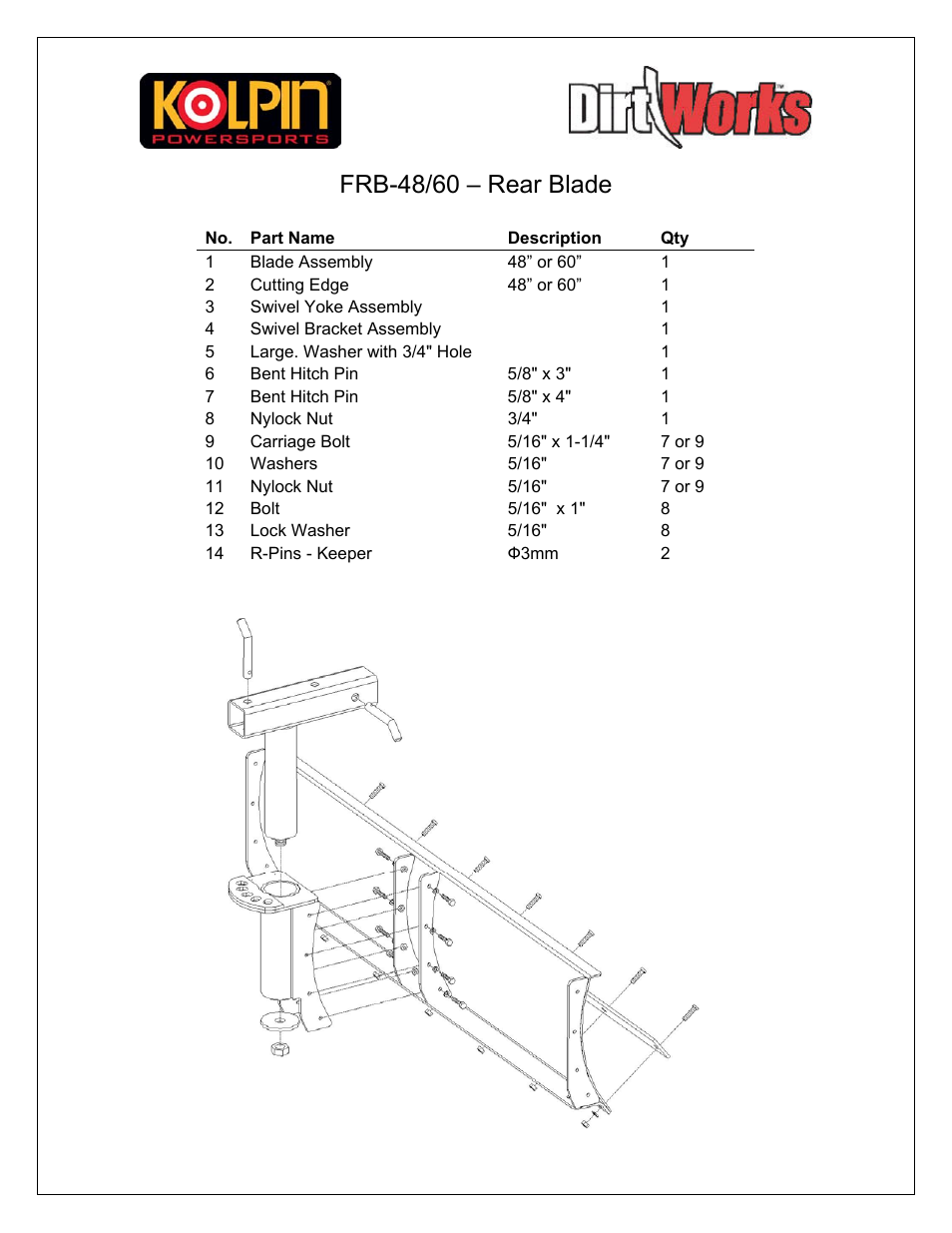 Kolpin FRB-48_60 – Rear Blade User Manual | 2 pages