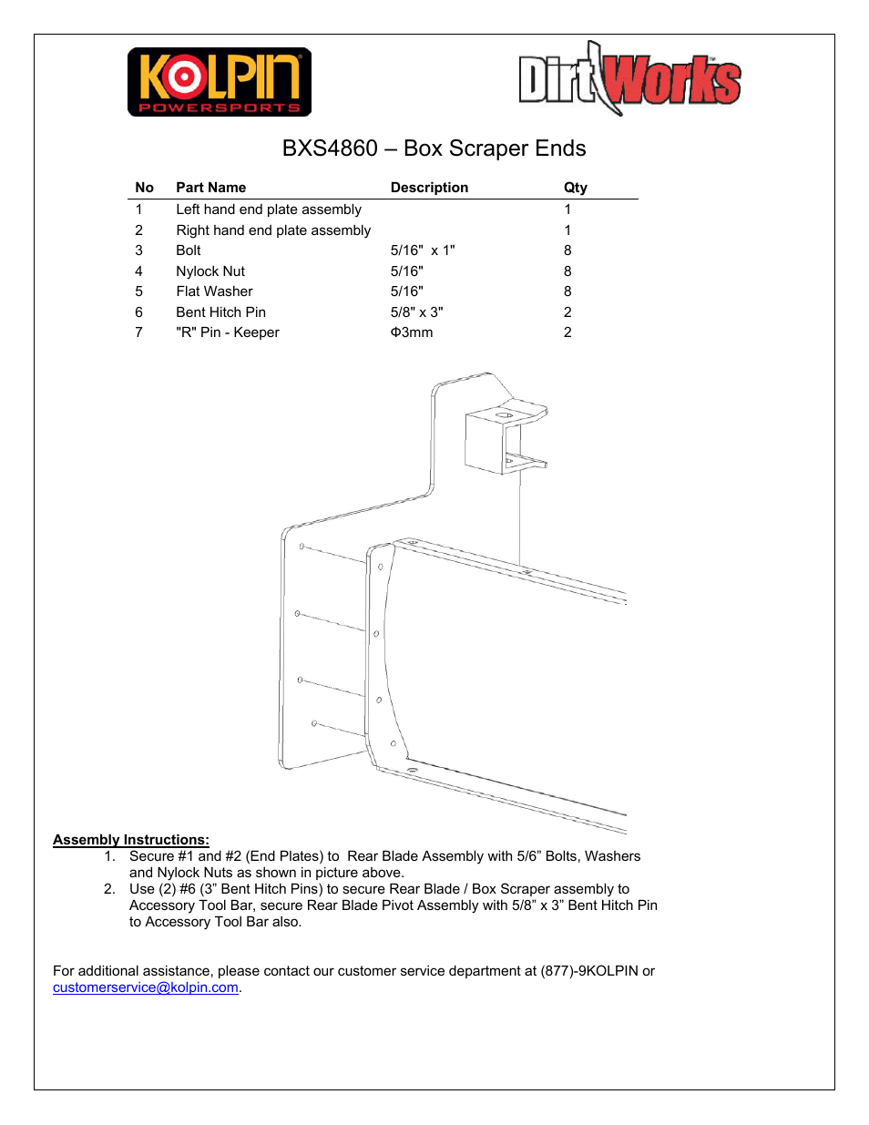 Kolpin BXS4860 – Box Scraper Ends User Manual | 1 page