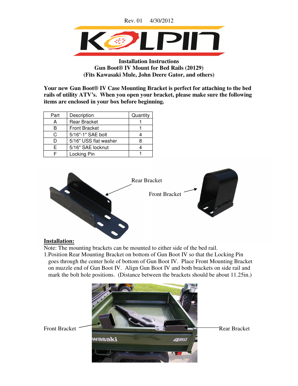 Kolpin 20129 – Gun Boot IV Metal Bracket User Manual | 2 pages