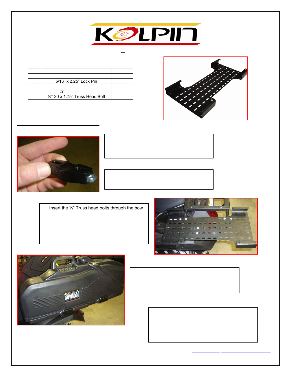 Kolpin 30005 – Bow Boot Bracket User Manual | 1 page