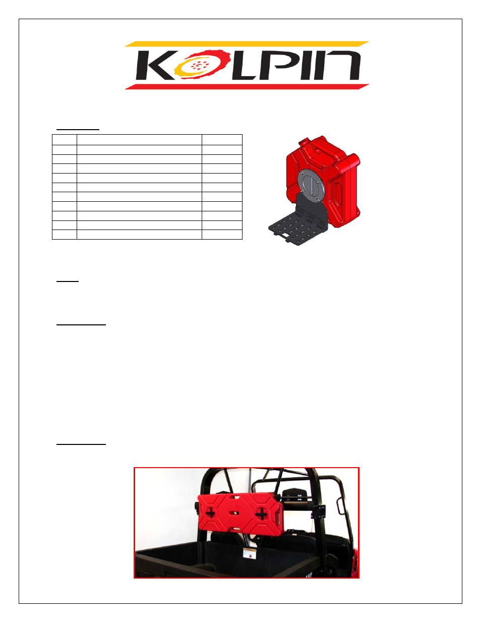 Kolpin 89735 – Fuel Pack Jr. With Bracket User Manual | 3 pages