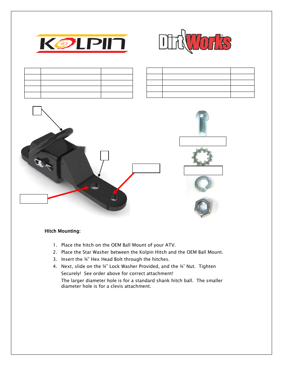 Kolpin 85640 –ATV RECEIVER HITCH User Manual | 1 page