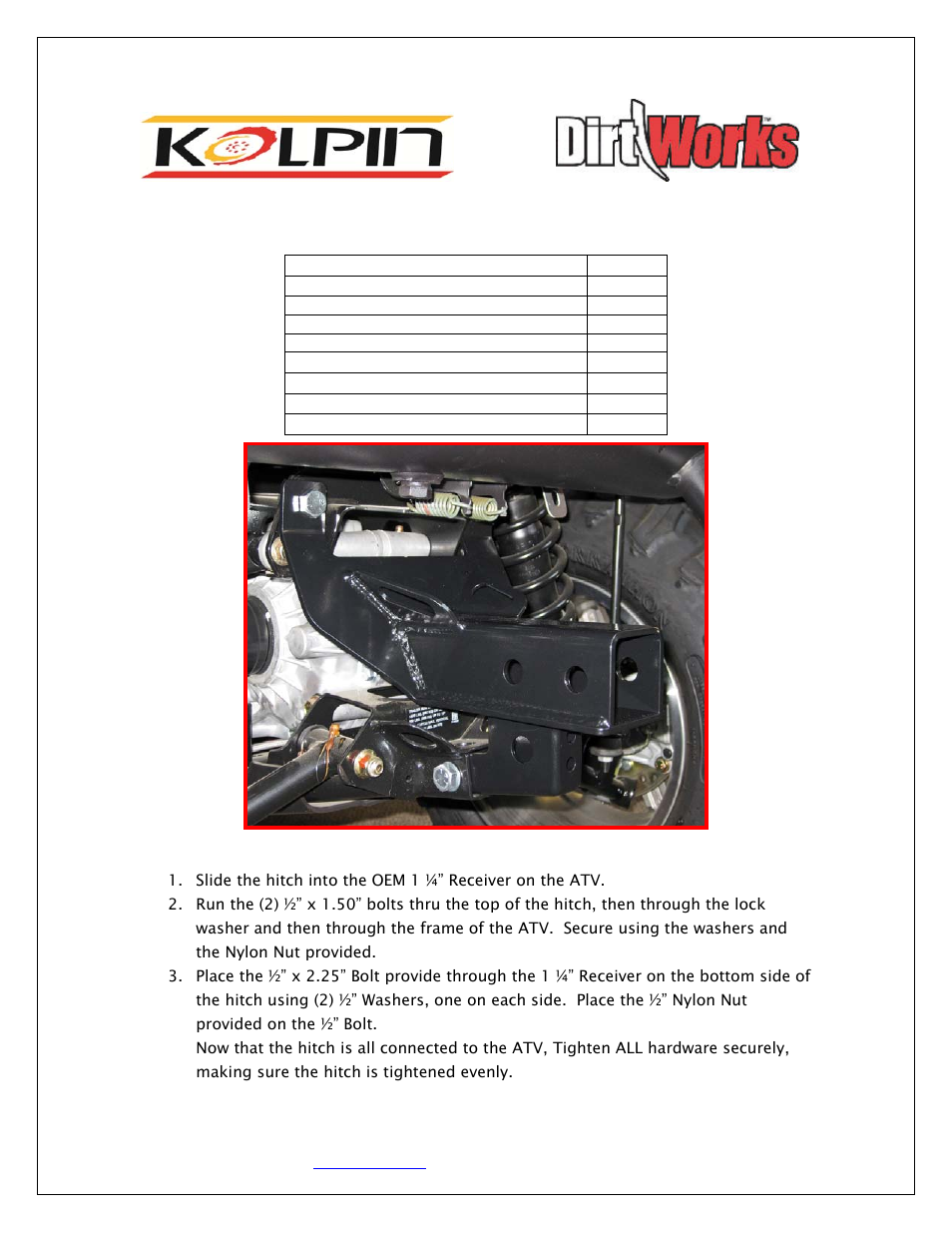Kolpin 85195 – Polaris XP (2010-2011) 2 Receiver Hitch User Manual | 1 page