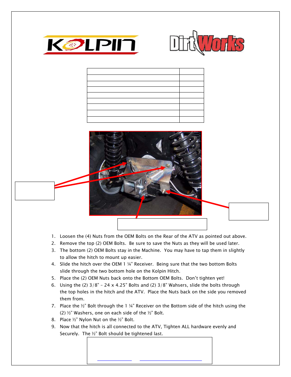 Kolpin 85170 – Polaris X2 - 2 Receiver Hitch User Manual | 1 page