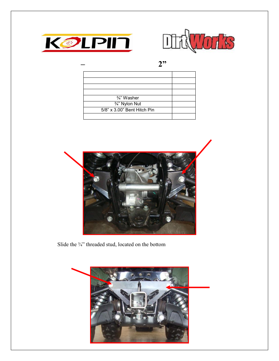 Kolpin 85145 – Honda Rancher AT 2 Receiver Hitch User Manual | 2 pages