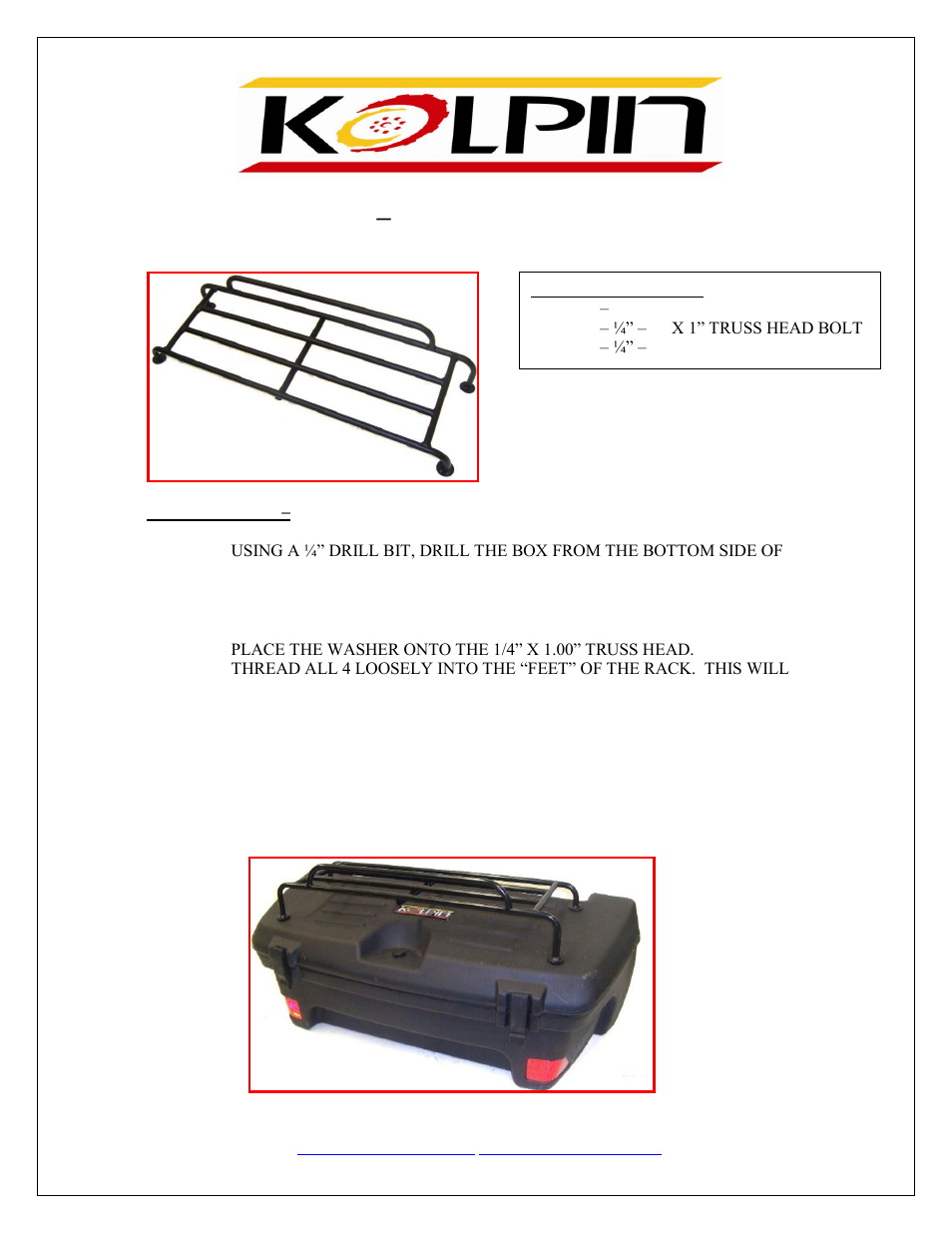 Kolpin 93202 – ACCESSORY RACK User Manual | 1 page